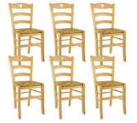 NAPLES - Lot de 6 Chaises Naturelles et Assises en Paille