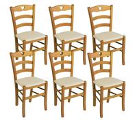 NAPLES - Lot de 6 Chaises Teinté Chêne et Assises en PVC Ivoire