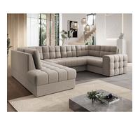 Nappa - Canapé panoramique d'angle droit 7 places convertible avec coffre en velours - Beige
