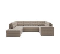 Nappa - Canapé panoramique d'angle droit 7 places convertible avec coffre en velours - Beige