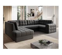 Bestmobilier - Nappa - Canapé panoramique d'angle Droit 7 Places Convertible avec Coffre en Velours, Gris