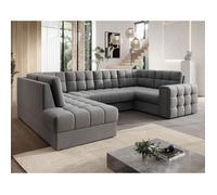 Nappa - Canapé panoramique d'angle droit 7 places convertible avec coffre en velours - Gris clair