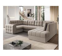 Nappa - Canapé panoramique d'angle gauche 7 places convertible avec coffre en velours - Beige