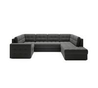 Nappa - Canapé panoramique d'angle gauche 7 places convertible avec coffre en velours - Gris