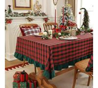 Nappe à carreaux de Noël avec bord à volants Vert | Mélange de tissus doux avec bordure élégante à volants, lavable en machine, parfait pour les fêtes de 140 x 140 cm et 140 x