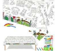 Nappe à Colorier pour Enfant en Papier,119,4x180,3 cm Coloriage Geant Animaux Forêt avec 18 Stylos de Peinture,Jeux Anniversaire Enfants Activités DIY Décoration de Fête Rouleau Papier Dessin