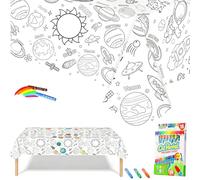 Nappe à Colorier pour Enfant en Papier,119,4x180,3 cm Coloriage Geant Astronaute avec 18 Stylos de Peinture,Jeux Anniversaire Enfants Activités DIY Décoration de Fête Rouleau Papier Dessin