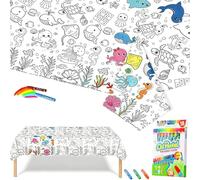 Nappe à Colorier pour Enfant en Papier,119,4x180,3 cm Coloriage Geant Monde Marin avec 18 Stylos de Peinture,Jeux Anniversaire Enfants Activités DIY Décoration de Fête Rouleau Papier Dessin