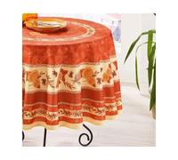 Nappe - Abeille brique - Ronde - Diamètre 1m80 - Motifs olive, tournesol - Lavable et anti-tache