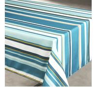 Home Maison - Nappe Anti Tache à Rayures - 100% Polyester-Fibre - Revêtement Enduit Antimanchas - Linge de Table Moderne - Usage Quotidien et Occasionnel - 145 x 300 cm - Bleu