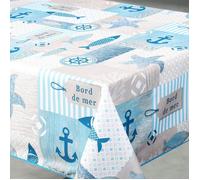 Home Maison - Nappe Anti-Tache Rectangulaire Motif Marin - Polyester - Linge de Table Imperméable - Usage Intérieur Extérieur - Facile Entretien Lavable - 145 x 240 cm - Bleu