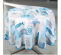 Nappe anti-tâche ronde motif marin Bleu 160x160 cm