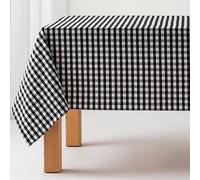 Nappe Anti-Taches Tableau Vichy, Coton, Toucher Tissu, 140x200 cm, Couleur Noir