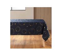 Nappe antitache rectangulaire 150x300 cm - Etoiles et ronds or métallisés - Fond Marine Bleu