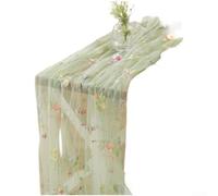 Nappe Aspect pour lin 150x160cm Tissu Polyamide Brodé Dentelle pour Mariage pour fête Jardin Décoration Table Rectangulaire Style Rustique(Green)