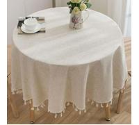 Nappe Beige Ronde Lin Coton Couverture de Table Nappe de Couleur Unie Anti-Tache Lavable pour Anniversaire Mariage Salle