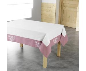 Nappe Brodée Bonheur 140x240cm Rose