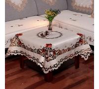Nappe brodée florale avec motif vintage rural et bord en dentelle pour réception et célébration (108 x 108 cm)