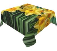 Nappe Carrée 150x150 cm Motif Fleurs Jaunes 3D Nappe de Table Printemps Tissu Polyester Anti-Taches pour Intérieur Extérieur Jardin Cuisine et Fête 7652v