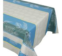 Nappe carrée 170x170 cm PALMIER bleu lagon Jacquard 100% coton + enduction acrylique