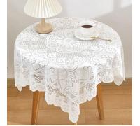 Nappe carrée coton dentelle shabby chic 90x90cm -1, Mariage fête prénatale table de chevet décoration - Blanc Aucuneary