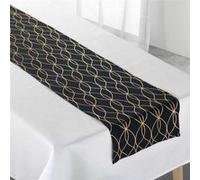 Douceur d'Intérieur, Nappe de Fête avec Chemin de Table (140 x 250 cm/35 x 140 cm) Elipsa Blanc/Noir/Or, Polyester