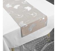 Nappe & Chemin de Table Euphoria 140x250cm Blanc & Noisette