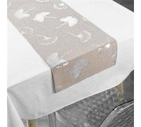 Nappe & Chemin de Table Euphoria 140x250cm Blanc & Noisette