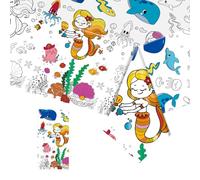 Nappe Coloriage Sirène,137x274cm Nappe à Colorier pour Enfants,Nappe Poster Géant avec Feutres de Coloriage Nappe en Papier Table à Colorier pour Enfant Filles Garçons Fête Anniversaire