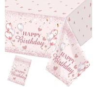 Nappe d'anniversaire rose 137 x 274 cm Happy Birthday - Nappe imperméable pour fille et enfant - Décoration de jardin, pique-nique