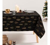 Nappe De Noël En Coton Jacquard Noir Et Or 140x300 Cm