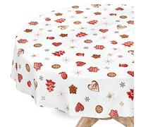 Nappe de Noël en toile cirée lavable - Ronde - Pour Noël, le Nouvel an - Bord brut - 140 cm