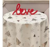 Nappe de Noël Ronde Brillante Argentée - Nappe de Table Anti-tâches et Lavable, Décoration de Fêtes, 4 à 6 Couverts, Noël, Table de Repas, Festive (Sapin Blanc, ø160 cm)