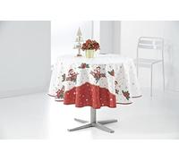 Nappe de Noël Ronde - Nappe de Table Anti-tâches - en Tissu Lavable - Nappe pour Noël (Père Noel, ø160 cm)