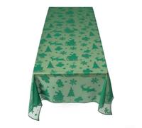 Nappe de Noël Transparente Motif Renne Floqué 140x230cm(Green) | pour choix vif vert frais, motifs sapin et neige, texture pour organza douce, ambiance élégante garantie