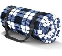 Nappe de pique-nique imperméable 200 x 200 cm - Isolation thermique extérieure, pliable, lavable - Motif à carreaux bleus et blancs