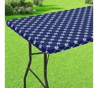 Nappe de pique-nique rectangulaire imperméable et élastique, bord élastique, housse de table lavable, réutilisable, résistante aux rayures, linge de table Blue-29.53x72.05in