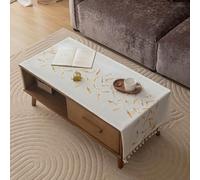 Nappe de table basse rectangulaire en coton et lin imperméable avec pampilles - Moderne et minimaliste avec broderie - Pour salon, table à manger, réfrigérateur, lave-linge (50 x 150 cm)