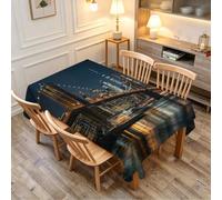 Nappe de Table Carrée 150x150 cm Anti-Tache sans Repassage Motif 3D Pont Brooklyn Imperméable Polyester, Nappe Vue Nocturne Ville pour Grand Jardin & Terrasse b.3324