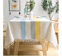 Nappe de Table - Coton et Lin - Rectangulaire - Broderie À Carreaux - 140x180 cm - Lavable