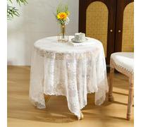 Nappe de table en dentelle blanche ronde, ajourée, nappe vintage élégante avec broderie florale pour mariages, fêtes, vacances, décoration de table de salle à manger, 150 cm (blanc B)