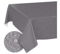 Nappe de Table en Toile cirée - Aspect Lin - Facile d'entretien et imperméable - 140 x 140 cm - Carré - Gris - Bord coupé