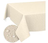 Nappe de Table en Toile cirée - Aspect Lin - Facile d'entretien et imperméable - 180 x 140 cm - Rectangulaire - Bord coupé - Crème
