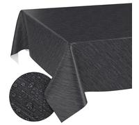 Nappe de Table en Toile cirée - Aspect Lin - Facile d'entretien - Imperméable - 140 x 140 cm - Carré - Anthracite - Bord coupé