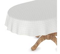 Nappe de table en toile cirée, lavable, carrée, blanche, avec ourlet, motifs carreaux, pour table de jardin, ovale, 140 x 260 cm