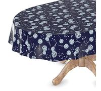 Nappe de table en toile cirée, lavable, pour jardin, toile cirée, carrée, ronde, ovale, bord coupé, motif de pissenlit, bleue, 140 x 180 cm