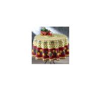 Nappe de Table Provençale Ronde 180cm, linge table Anti-Tâche Glycine, 100% Polyester coloris Citron-rouge - -