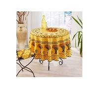 Nappe de Table Provençale Ronde 180cm, Motif Anti-Tâche Glycine bouquet de blé, 100% Polyester coloris jaune vif - -