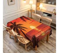 Nappe de Table Rectangulaire 120x160 cm Anti-Tache sans Repassage Motif 3D Palmier Coco Tropical Imperméable Polyester, Nappe Coucher Soleil Mer pour Terrasse & Cuisine b.2576