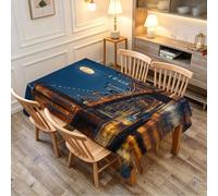 Nappe de Table Rectangulaire 120x160 cm Anti-Tache sans Repassage Motif 3D Pont Brooklyn Imperméable Polyester, Nappe Ville Lunaire pour Terrasse & Cuisine b.3236